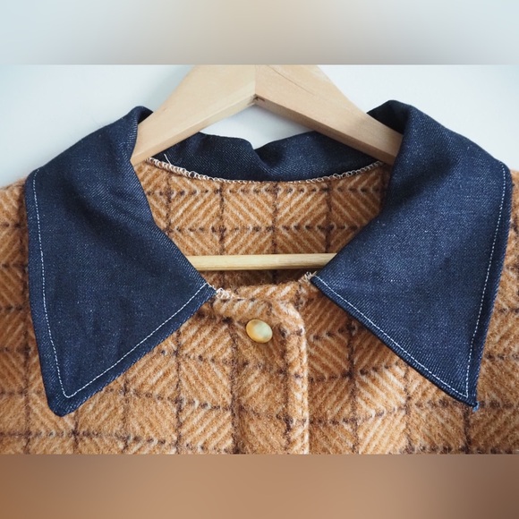 Upcycled Vintage Wool Blanket Coat Sustainable Deadstock Denim Jacket Hand Made - Picture 5 of 10